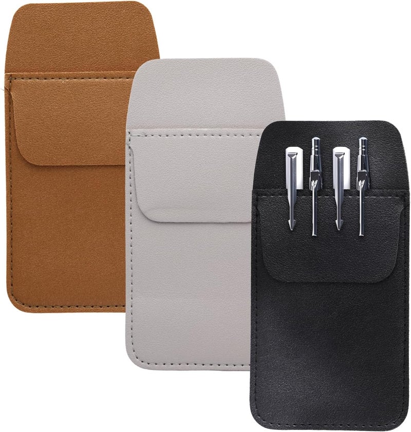 panthra 3-Pack Pu Leather Pocket Protector for Men Shirt, Small Pocket Protectors for Pens and Pencils, Holds 4 Pens, for Schools, Lab Coats, Offices and Nurse Hospitals (Black/Brown/Grey) - Image 1